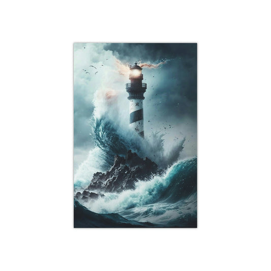 Stormy Lighthouse - A Cinematic Watercolor Adventure - Satin Posters