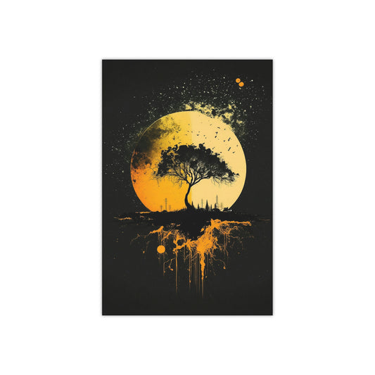 Midnight Garden - Black and Yellow Moonlit Tree - Satin Posters