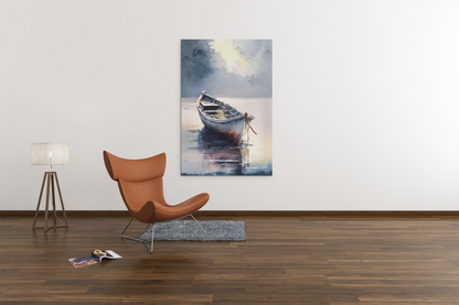 Drift Away - A Calm and Collected Watercolor of a Serene Boat - Satin Posters