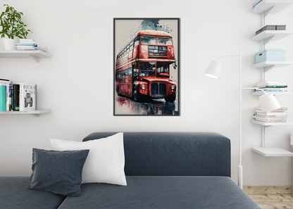 An Ode to London - A Vibrant Watercolor of the Famous Red Bus - Satin Posters