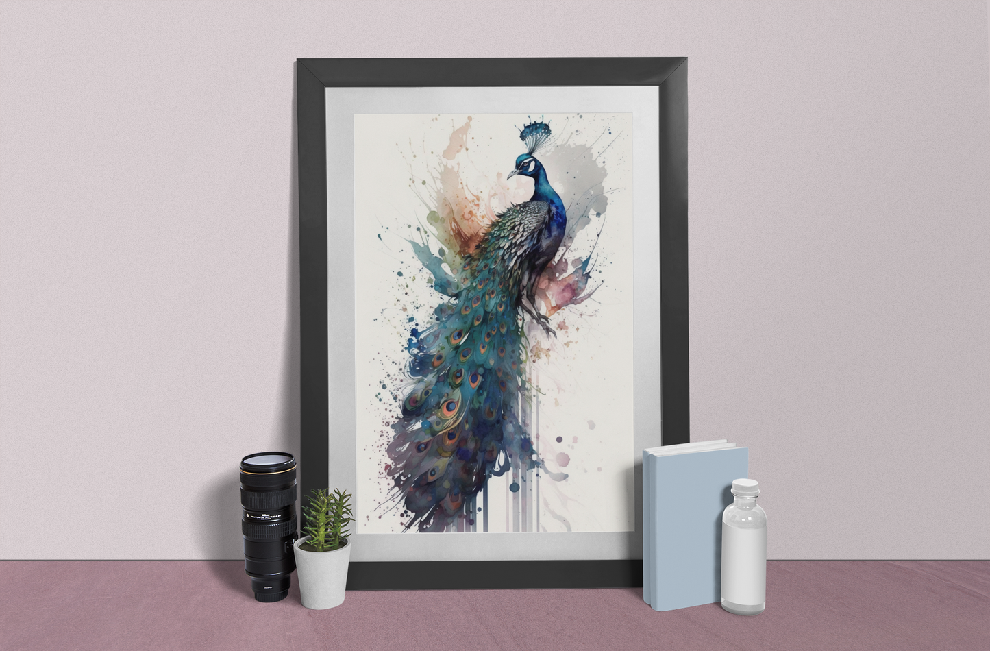 Feathers of Elegance - Peacock Watercolor - Satin Posters