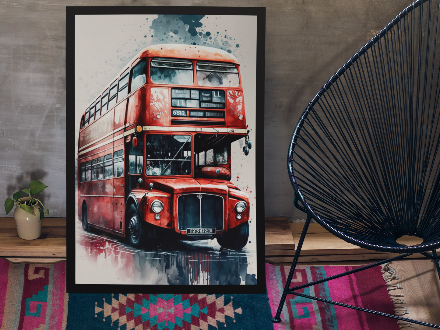 An Ode to London - A Vibrant Watercolor of the Famous Red Bus - Satin Posters