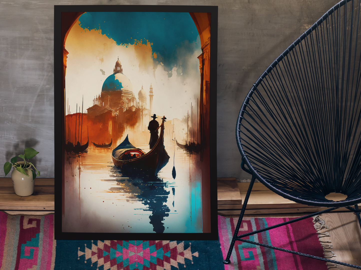 Venetian Romance - A Colorful Watercolor Gondola Scene - Satin Posters